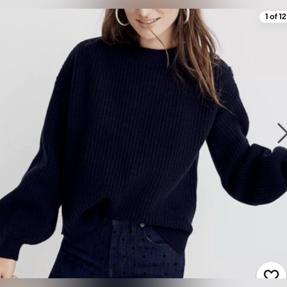 Madewell NWT Navy Boatneck Button - Shoulder Balloon Sleeve Blue L - Picture 1 of 10